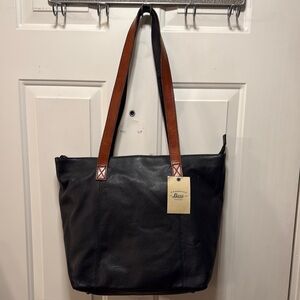 Elegant Black Tote with Brown Straps